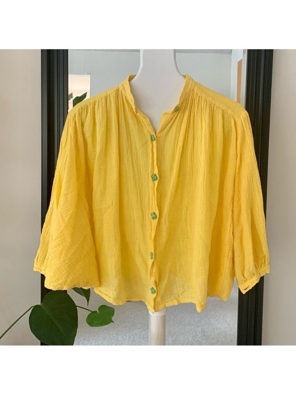 Yellow Lightweight Shirt Frog Buttons